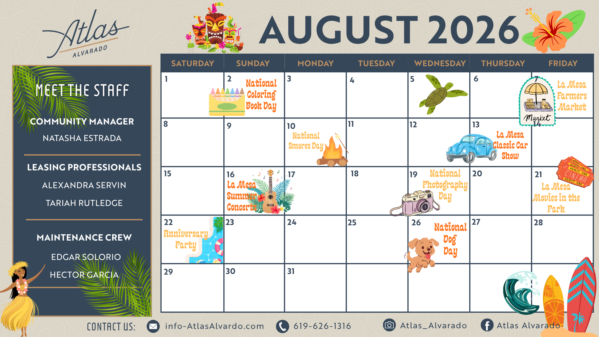 August Events Calendar