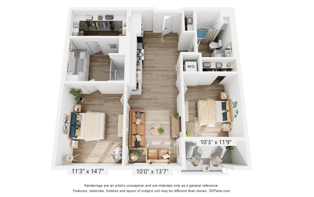 B1 - 2 bedroom floor plan layout with 2 bathrooms and 1064 square feet B1 - 2 bedroom floor plan layout with 2 bathrooms and 1064 square feet