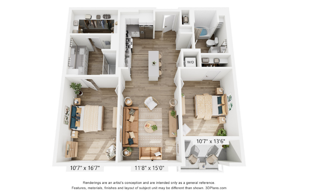 B2-1 - 2 bedroom floor plan layout with 2 bathrooms and 1319 square feet B2-1 - 2 bedroom floor plan layout with 2 bathrooms and 1319 square feet
