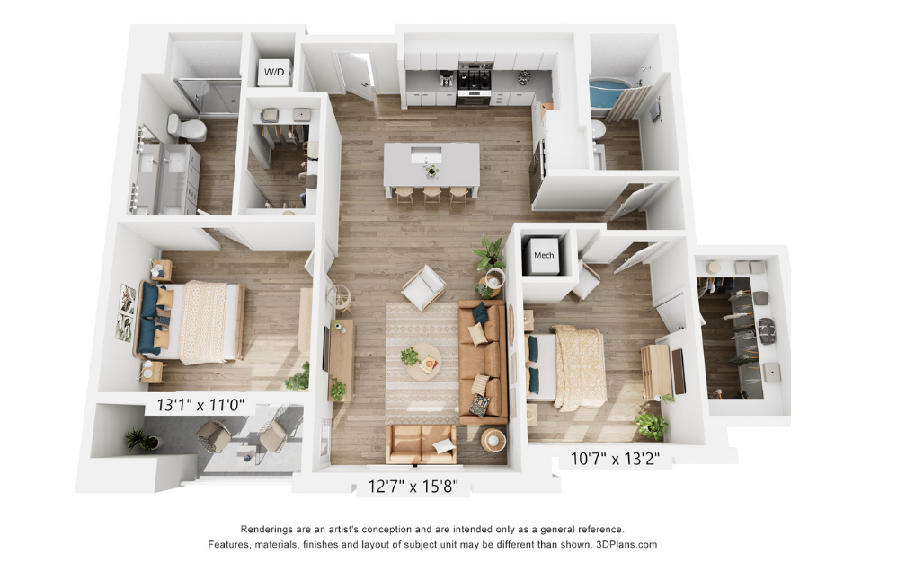 B3 - 2 bedroom floor plan layout with 2 bathrooms and 1214 square feet B3 - 2 bedroom floor plan layout with 2 bathrooms and 1214 square feet