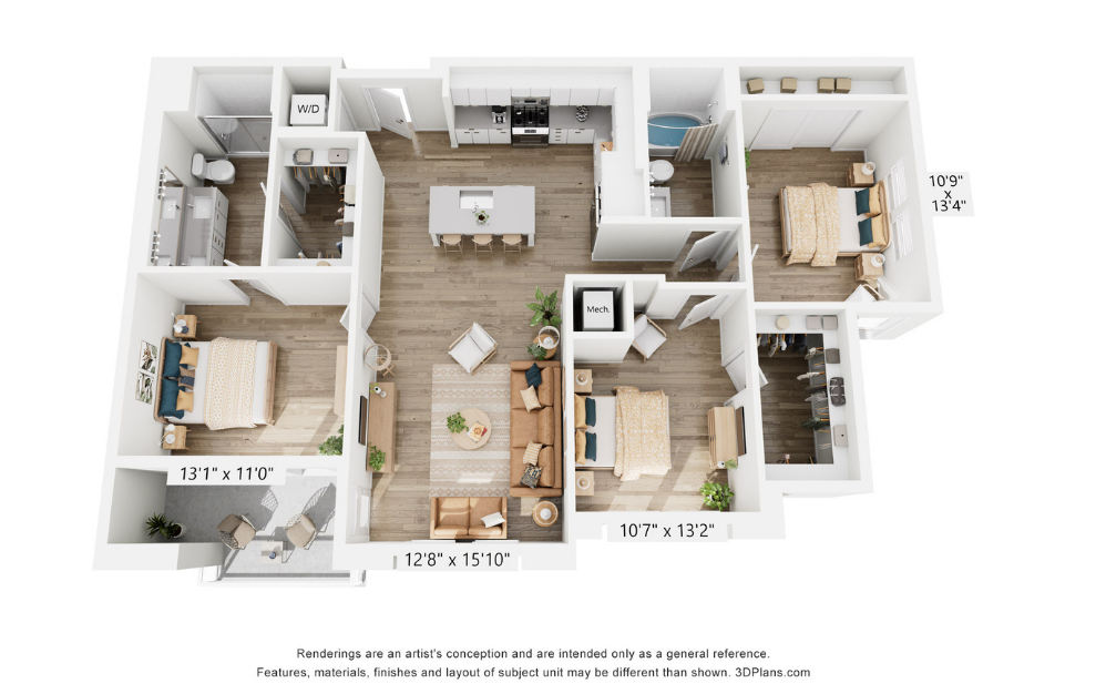 C1 - 3 bedroom floor plan layout with 2 bathrooms and 1410 square feet C1 - 3 bedroom floor plan layout with 2 bathrooms and 1410 square feet