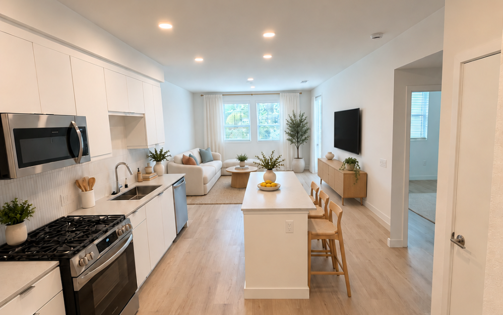 A4 - 1 bedroom floor plan layout with 1 bathroom and 810 square feet (Kitchen 1 )