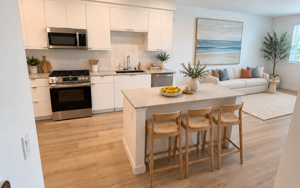 A4 - 1 bedroom floor plan layout with 1 bathroom and 810 square feet (Kitchen 2)