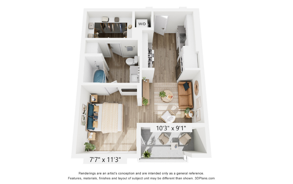 S1 - Studio floor plan layout with 1 bathroom and 594 square feet S1 - Studio floor plan layout with 1 bathroom and 594 square feet