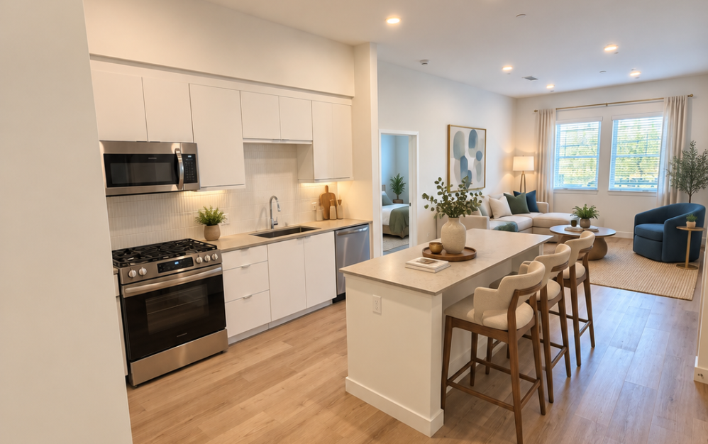 B2 - 2 bedroom floor plan layout with 2 bathrooms and 1182 square feet (Kitchen 1)